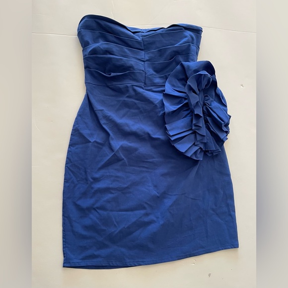 Zara Royal Blue Short Mini Side Ruffled Strapless Dress - Picture 7 of 8